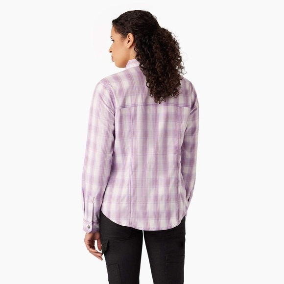 NEW Dickies Cooling Roll-Tab Work Shirt in Purple Rose Hillside Plaid Women’s M - Picture 3 of 12